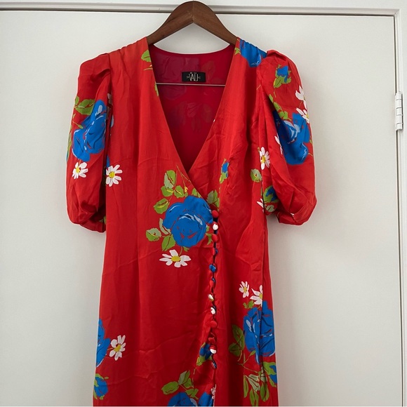 NWOT De La Vali Ohio Satin Floral Print Maxi Dress 4 - Picture 4 of 16